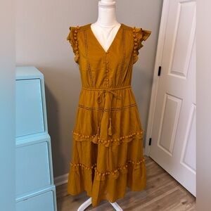 New JCrew Point Sur midi mustard color dress.